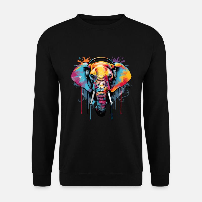Elefant mit Kopfhörer Musik - Unisex Pullover - Schwarz