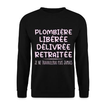 Plombière célèbre sa retraite avec humour cadeau - Sweat-shirt Unisexe - noir - Devant - Alina (178cm) & Michal (187cm)