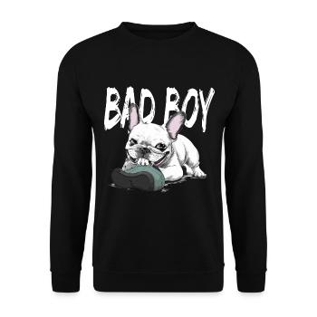 Französische Bulldogge zerkautem Schuh für - Unisex Pullover - Schwarz - Vorne - Alina (178cm) & Michal (187cm)