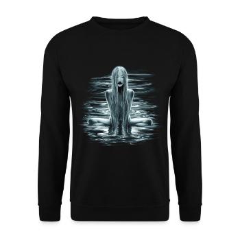 Rätselhafte Wassernymphe mit fließendem Haar - Unisex Pullover - Schwarz - Vorne - Alina (178cm) & Michal (187cm)