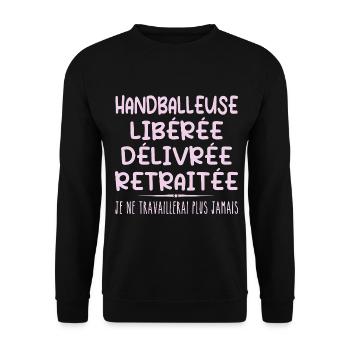 Handball player celebrates her retirement with humor cadea - Unisex Sweatshirt - black - Front - Alina (178cm) & Michal (187cm)
