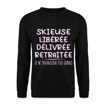 Skier celebrates her retirement with humor gift - Unisex Sweatshirt - black - Front - Alina (178cm) & Michal (187cm)