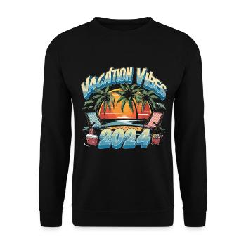 Vacation Vibes 2024 Sunset Palms and Beach - Unisex Pullover - Schwarz - Vorne - Alina (178cm) & Michal (187cm)