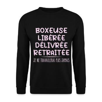 Boxer celebrates retirement with humor gift - Unisex Sweatshirt - black - Front - Alina (178cm) & Michal (187cm)