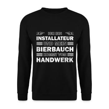 Installateur - mein Bierbauch kommt vom Handwerk - Unisex Pullover - Schwarz - Vorne - Alina (178cm) & Michal (187cm)