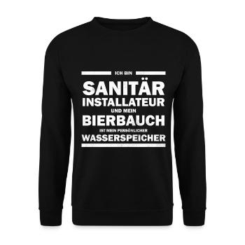 Sanitärinstallateur - Bierbauch mein Speicher - Unisex Pullover - Schwarz - Vorne - Alina (178cm) & Michal (187cm)