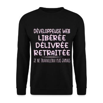 Développeuse web célèbre sa retraite avec humour - Sweat-shirt Unisexe - noir - Devant - Alina (178cm) & Michal (187cm)
