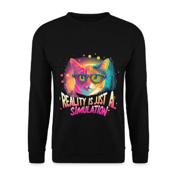 Vaporwave Bunt 80er Katze - Unisex Pullover - Schwarz - Vorne - Alina (178cm) & Michal (187cm)