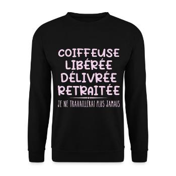 Coiffeuse célèbre sa retraite avec humour cadeau - Sweat-shirt Unisexe - noir - Devant - Alina (178cm) & Michal (187cm)