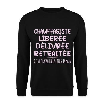 Chauffagiste célèbre sa retraite avec humour - Sweat-shirt Unisexe - noir - Devant - Alina (178cm) & Michal (187cm)
