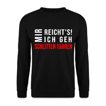 Schlittenfahren, Rodeln, Winterurlaub, Abfahrt - Unisex Pullover - Schwarz - Vorne - Alina (178cm) & Michal (187cm)