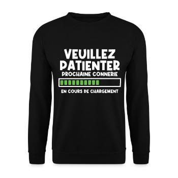Veuillez patienter prochaine connerie en cours - Sweat-shirt Unisexe - noir - Devant - Alina (178cm) & Michal (187cm)