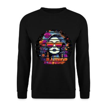 Streetart Kunst Schöne Frau - Unisex Pullover - Schwarz - Vorne - Alina (178cm) & Michal (187cm)