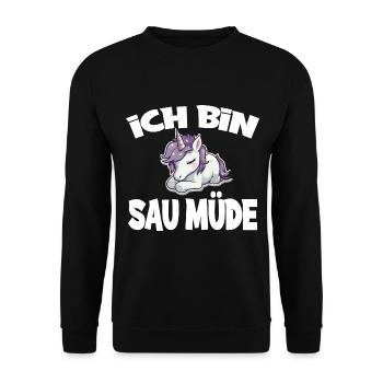 Ich Bin Sau Müde Einhorn - Unisex Pullover - Schwarz - Vorne - Alina (178cm) & Michal (187cm)