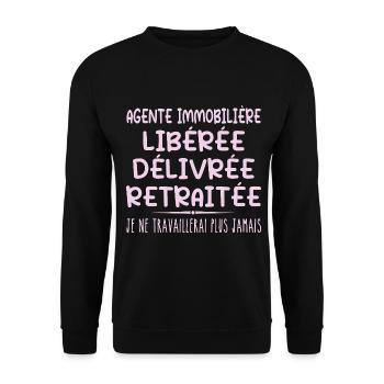 Agente immobilière célèbre sa retraite avec humour - Sweat-shirt Unisexe - noir - Devant - Alina (178cm) & Michal (187cm)