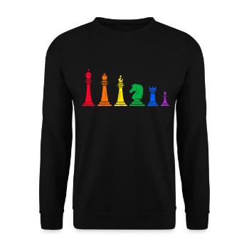 schach schachmatt lgbt regenbogen schachfigur - Unisex Pullover - Schwarz - Vorne - Alina (178cm) & Michal (187cm)