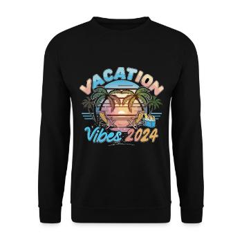 Vacation Vibes 2024 Sunset Palms and Beach - Unisex Pullover - Schwarz - Vorne - Alina (178cm) & Michal (187cm)