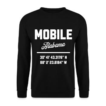 Koordinaten Von Mobile Alabama - Unisex Pullover - Schwarz - Vorne - Alina (178cm) & Michal (187cm)