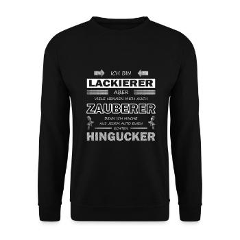 Lackierer - viele nennen mich auch Zauberer - Unisex Pullover - Schwarz - Vorne - Alina (178cm) & Michal (187cm)