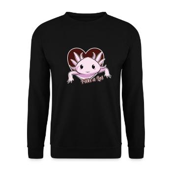 I like a lot. Axolotl, Geschenkidee - Unisex Pullover - Schwarz - Vorne - Alina (178cm) & Michal (187cm)