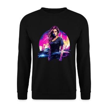 Une femme et sa voiture partent à la conquête de la ville - Sweat-shirt Unisexe - noir - Devant - Alina (178cm) & Michal (187cm)