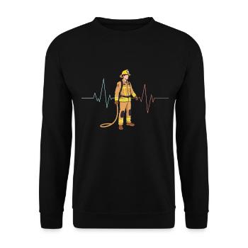 Feuerwehrmann Herzschlag Feuerwehr - Unisex Pullover - Schwarz - Vorne - Alina (178cm) & Michal (187cm)