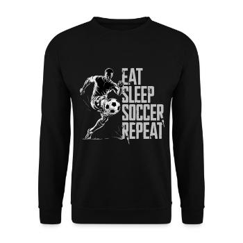 Eat Sleep Soccer Repeat für Fussballspieler - Unisex Pullover - Schwarz - Vorne - Alina (178cm) & Michal (187cm)