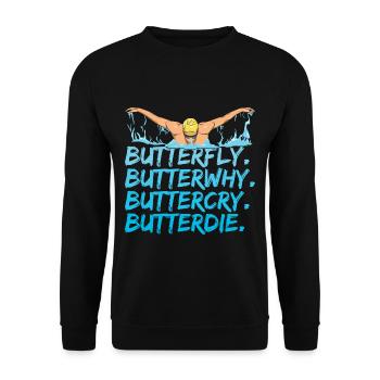 Schwimmen Spruch für einen Schwimmer - Unisex Pullover - Schwarz - Vorne - Alina (178cm) & Michal (187cm)