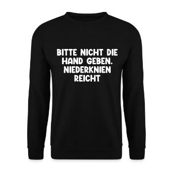 Bitte Nicht Die Hand Geben Niederknien Reicht - Unisex Pullover - Schwarz - Vorne - Alina (178cm) & Michal (187cm)