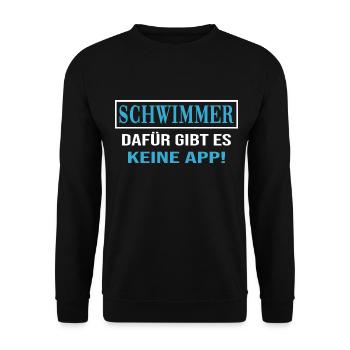 Schwimmen "kein App für Schwimmer" Schwimmtrainer - Unisex Pullover - Schwarz - Vorne - Alina (178cm) & Michal (187cm)