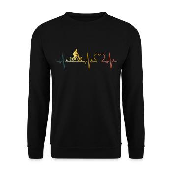 Mountainbike Herzschlag Retro Fahrrad Herz - Unisex Pullover - Schwarz - Vorne - Alina (178cm) & Michal (187cm)