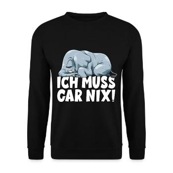 ICH MUSS GAR NIX Elefant - Unisex Pullover - Schwarz - Vorne - Alina (178cm) & Michal (187cm)