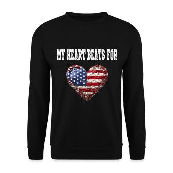 My Heart Beats For America für Patrioten - Unisex Pullover - Schwarz - Vorne - Alina (178cm) & Michal (187cm)