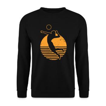 Spieltag-Volleyball-Weinlese-Retro- Sonnenuntergang-Geschenk - Unisex Pullover - Schwarz - Vorne - Alina (178cm) & Michal (187cm)
