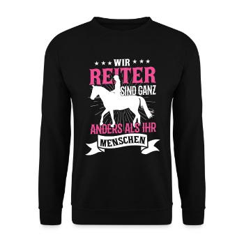 Reiter Reiten Pferd Pferdespruch Pferde Reitschule - Unisex Pullover - Schwarz - Vorne - Alina (178cm) & Michal (187cm)