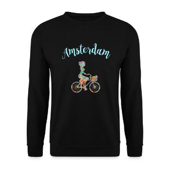 Amsterdam T-Shirt Bicycle Souvenir Gift - Unisex Sweatshirt - black - Front - Alina (178cm) & Michal (187cm)