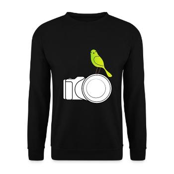 Photographe animalier - appareil photo avec oiseau - Sweat-shirt Unisexe - noir - Devant - Alina (178cm) & Michal (187cm)