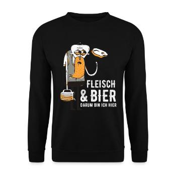 Fleisch Bier Steak Grillen - Unisex Pullover - Schwarz - Vorne - Alina (178cm) & Michal (187cm)