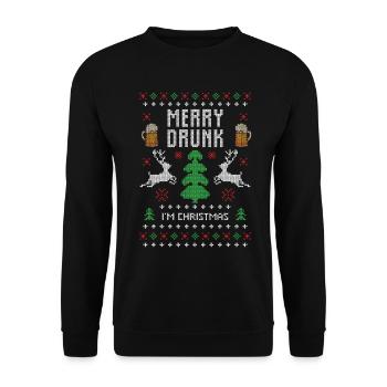 Saufen ugly christmas sweater - Unisex Pullover - Schwarz - Vorne - Alina (178cm) & Michal (187cm)