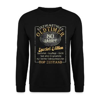 80. Geburtstag 80 Jahre 80er Geschenk Männer - Unisex Pullover - Schwarz - Vorne - Alina (178cm) & Michal (187cm)