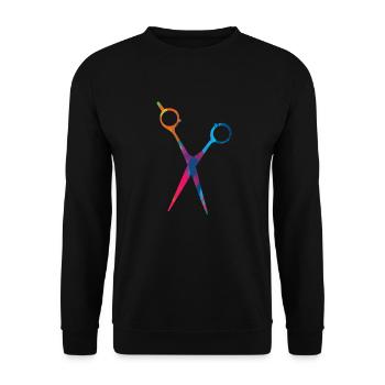 Friseur Friseurin Friseure Friseursalon Geschenk - Unisex Pullover - Schwarz - Vorne - Alina (178cm) & Michal (187cm)