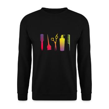 Friseur Friseurin Friseure Friseursalon Geschenk - Unisex Pullover - Schwarz - Vorne - Alina (178cm) & Michal (187cm)