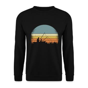 Angeln Angler Angelausflug Fischen Angelrute - Unisex Pullover - Schwarz - Vorne - Alina (178cm) & Michal (187cm)