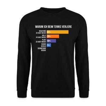 Warum ich beim Tennis verliere - Unisex Pullover - Schwarz - Vorne - Alina (178cm) & Michal (187cm)
