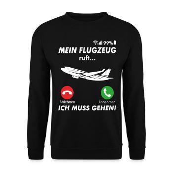 Flugzeug Flieger Pilot anrufen Spruch - Unisex Pullover - Schwarz - Vorne - Alina (178cm) & Michal (187cm)