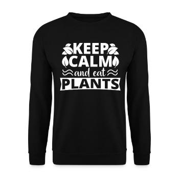 Bleib ruhig iss Pflanzen Vegan Veganer - Unisex Pullover - Schwarz - Vorne - Alina (178cm) & Michal (187cm)