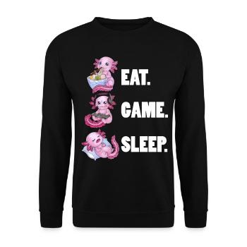 Eat Game Sleep - Cute Axolotl tolle Geschenkidee - Unisex Pullover - Schwarz - Vorne - Alina (178cm) & Michal (187cm)
