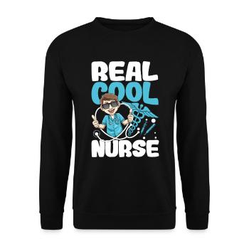 Real Cool Nurse für eine Pflegefachkraft - Unisex Pullover - Schwarz - Vorne - Alina (178cm) & Michal (187cm)