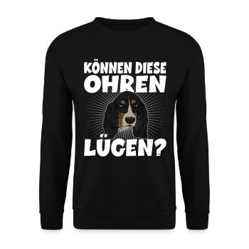 Können Diese Ohren Lügen? für einen Basset Hound - Unisex Pullover - Schwarz - Vorne - Alina (178cm) & Michal (187cm)