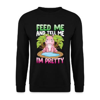 Feed Me And Tell Me I'm Pretty für eine Nilpferd - Unisex Pullover - Schwarz - Vorne - Alina (178cm) & Michal (187cm)